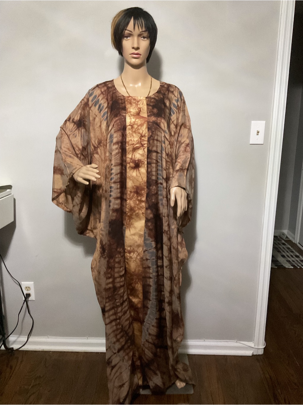 Boho Brown Tie-Dye Maxi Cover-Up Dress - Women Swim — image 2 of 2